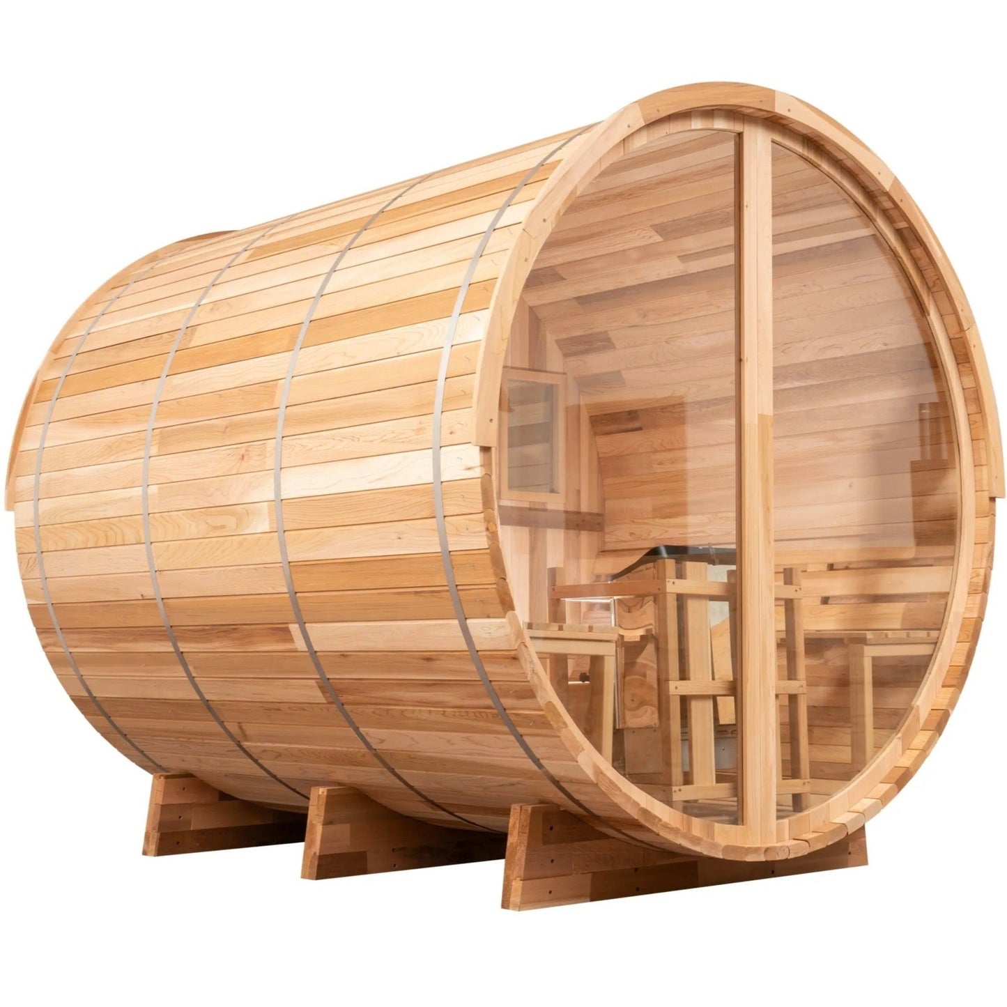 8 Ft Classic Cedar Scenic View Barrel Sauna - 6-8 Person Backcountry Recreation