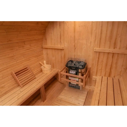 8 FT Classic Thermowood Barrel Sauna with Porch - 4-6 Person Backcountry Recreation