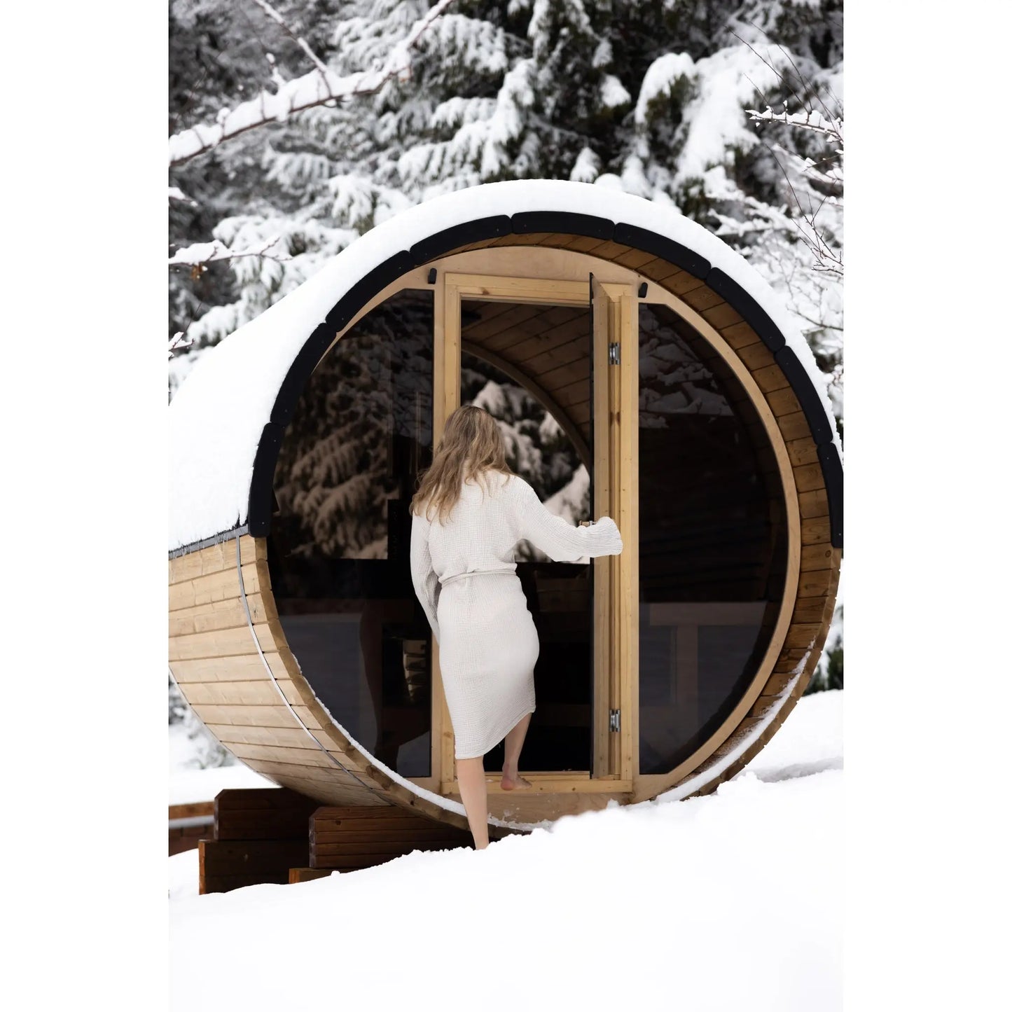 8 FT Thermowood Scenic View Barrel Sauna - 6 Person (Extra Wide) Backcountry Recreation