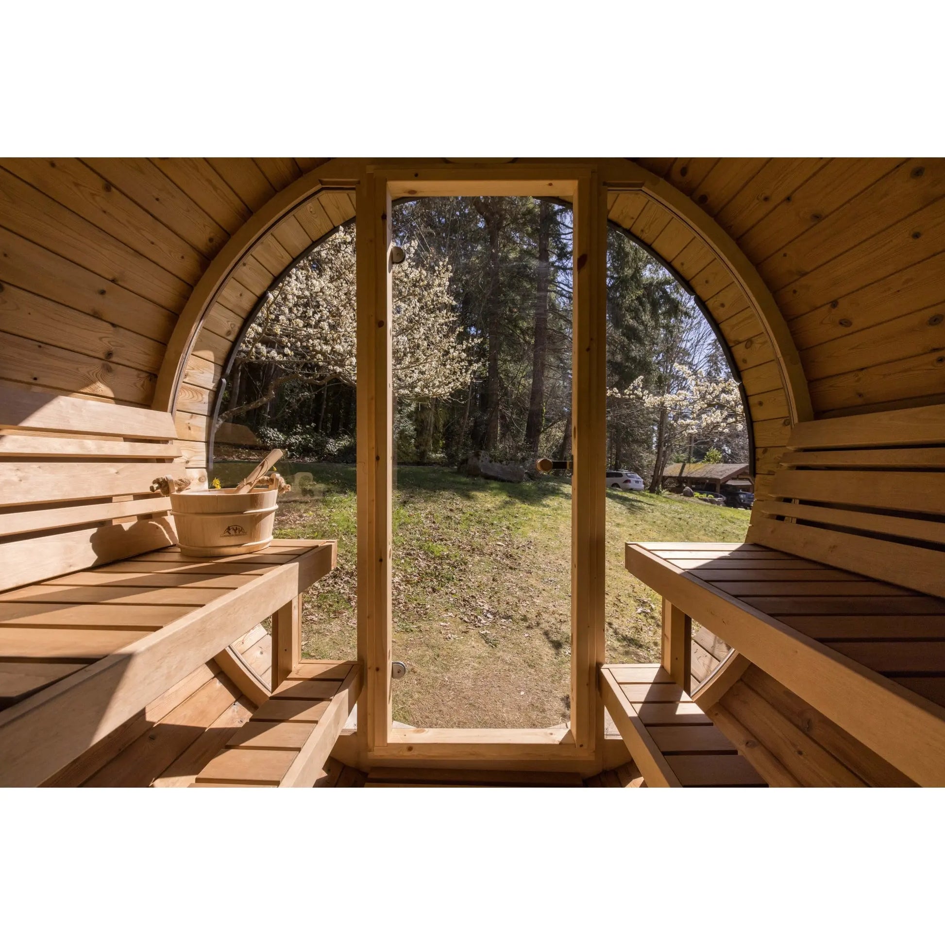 8 FT Thermowood Scenic View Barrel Sauna - 6 Person (Extra Wide) # #seotitle## Backcountry Recreation