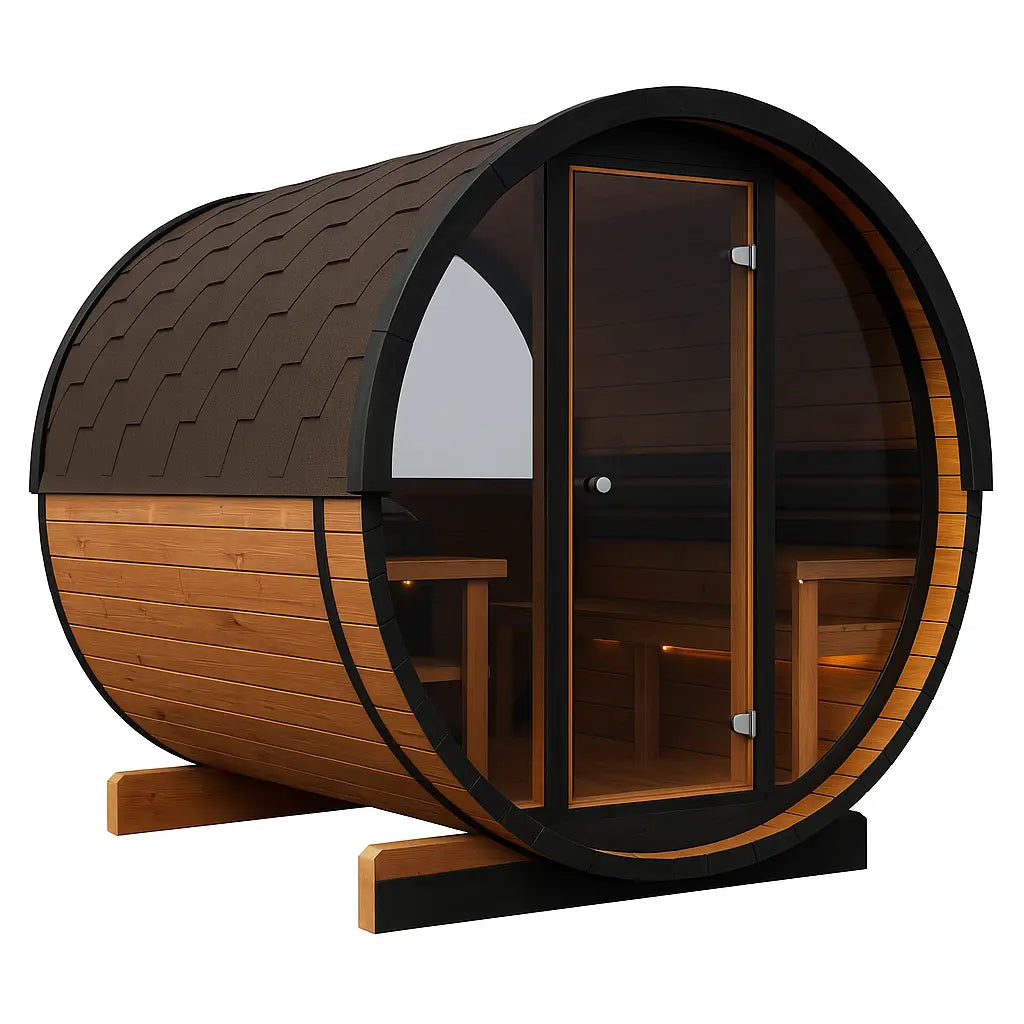 8 FT Thermowood Scenic View Barrel Sauna - 6 Person (Extra Wide) # #seotitle## Backcountry Recreation