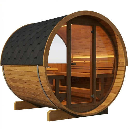 8 FT Thermowood Scenic View Barrel Sauna - 6 Person (Extra Wide) Backcountry Recreation