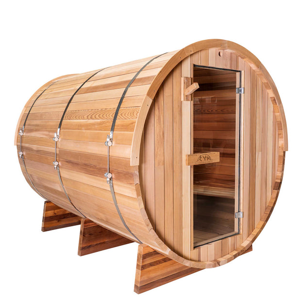8 Ft Classic Cedar Scenic View Barrel Sauna - 6-8 Person 