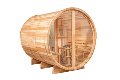8 Ft Classic Cedar Scenic View Barrel Sauna - 6-8 Person Backcountry Recreation
