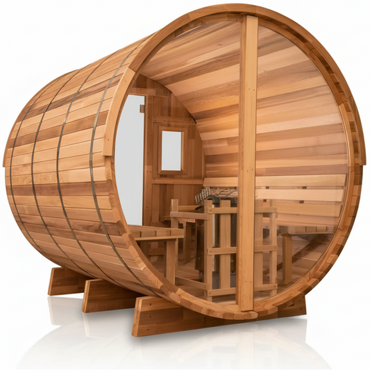 8 Ft Classic Cedar Scenic View Barrel Sauna - 6-8 Person Backcountry Recreation