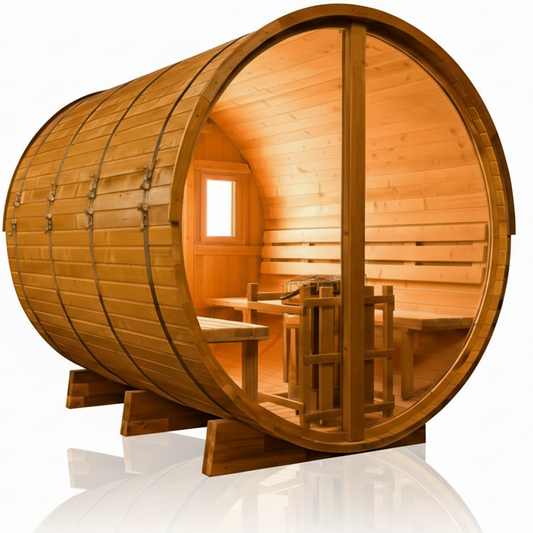 8 Ft Classic Thermowood Scenic View Barrel Sauna - 6-8 Person Backcountry Recreation