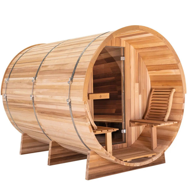 10 FT Red Cedar Barrel Sauna with Porch - 6-8 Person 