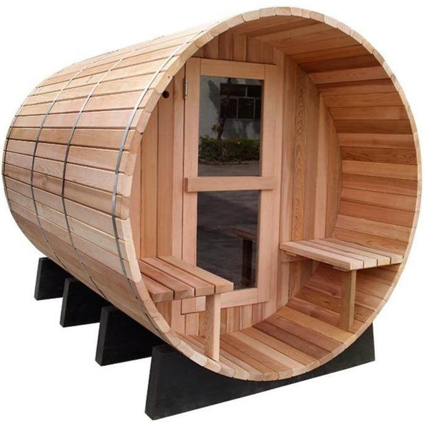 10 FT Red Cedar Barrel Sauna with Porch - 6-8 Person 