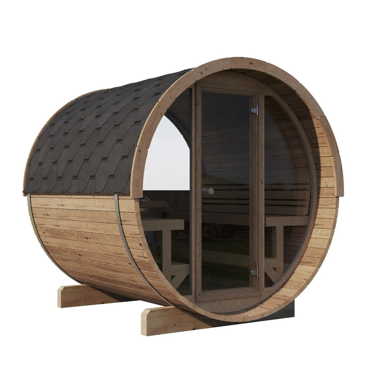 8 FT Thermowood Scenic View Barrel Sauna - 6 Person (Extra Wide) 